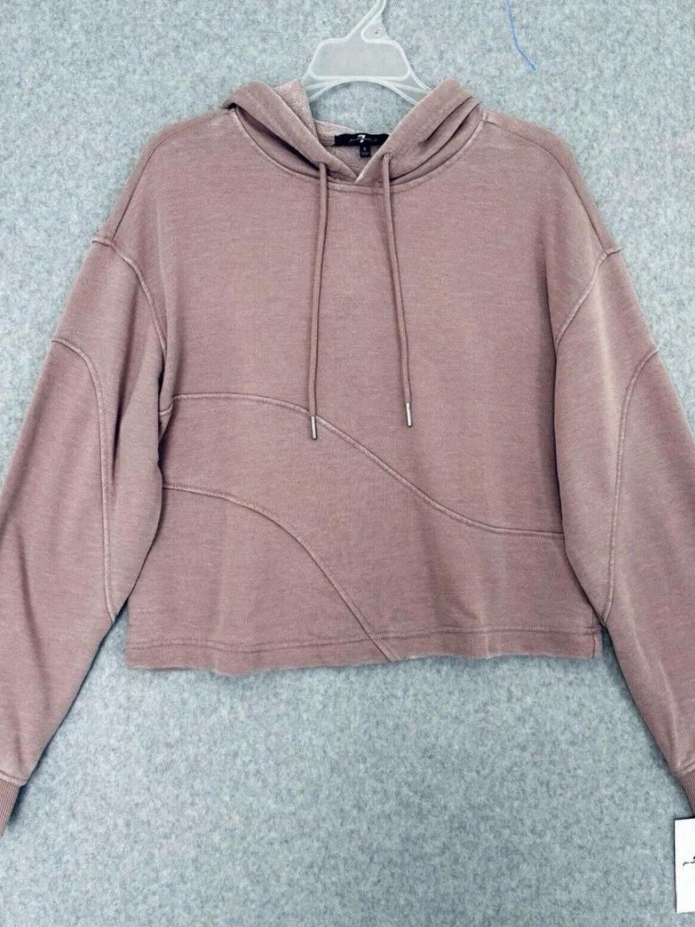 7 For All Mankind Hoodie Women Small Pink Cropped Hooded Sweatshirt Pullover NWT